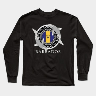 Oceanic Whitetip Shark Flag of Barbados Long Sleeve T-Shirt